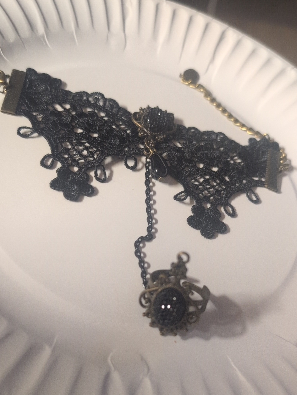 Black Lace Gothic  Bracelet W Ring